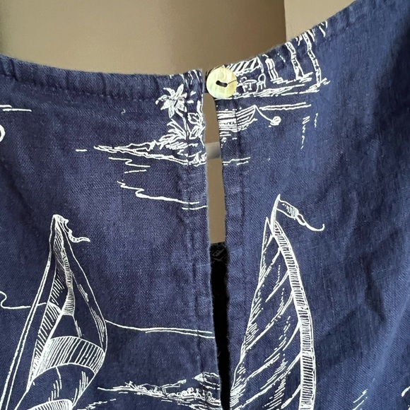 Linen Navy Blue Nautical Sailboat Dress - Picture 4 of 5